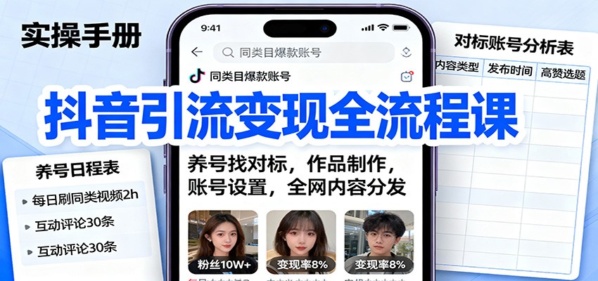 抖音引流变现全流程课：养号找对标，作品制作，账号设置，全网内容分发Windows-安卓-Mac-ios-实用-破解-软件-资源-教程-分享-资源鱼