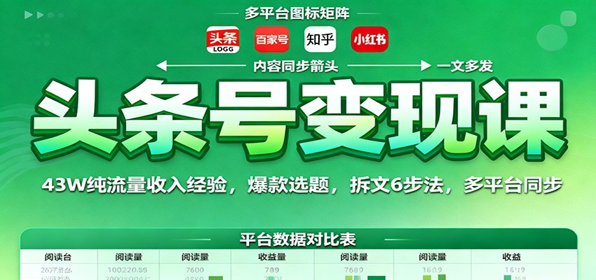 图片[1]客创社区-专注互联网轻资产资源整合与分享头条号变现课：43W纯流量收入经验，爆款选题，拆文6步法，多平台同步客创社区-专注互联网轻资产资源整合与分享客创社区-专注互联网轻资产资源整合与分享