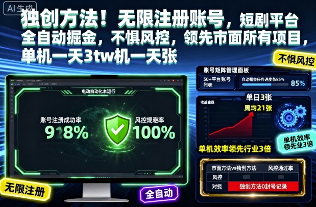 独创方法!无限注册账号,短剧平台全自动掘金,不惧风控,领先市面所有项目,单机一天3张【揭秘】Windows-安卓-Mac-ios-实用-破解-软件-资源-教程-分享-资源鱼
