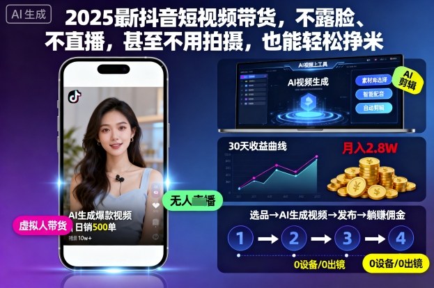 2025最新抖音短视频带货，不露脸、不直播，甚至不用拍摄，也能轻松挣米Windows-安卓-Mac-ios-实用-破解-软件-资源-教程-分享-资源鱼