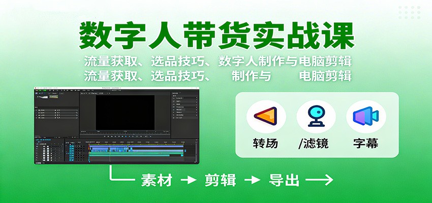 数字人变现实战课:流量获取、选品技巧、数字人制作与电脑剪辑Windows-安卓-Mac-ios-实用-破解-软件-资源-教程-分享-资源鱼