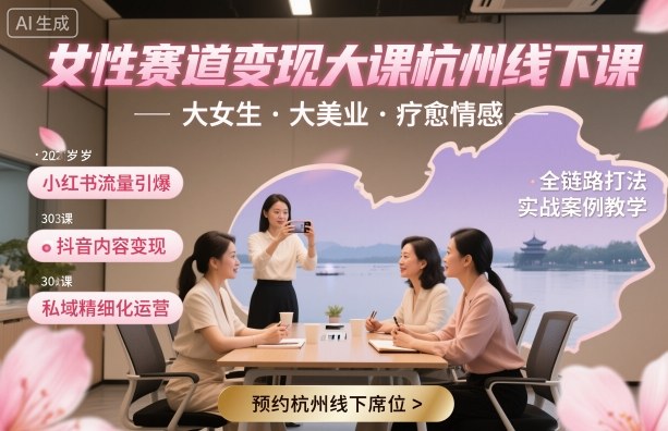 女性赛道变现大课杭州线下,大女生,大美业,疗愈情感,一套小红书、抖音、私域全链路打法Windows-安卓-Mac-ios-实用-破解-软件-资源-教程-分享-资源鱼