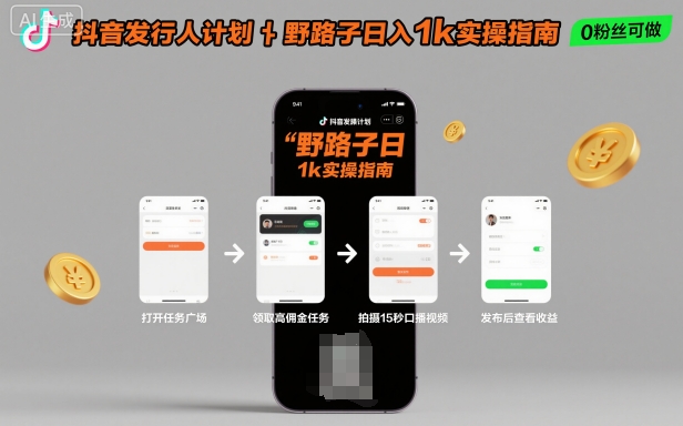 抖音发行人计划全新野路子玩法,随时随地,只要有手机,就能操作,日入1k+【揭秘】Windows-安卓-Mac-ios-实用-破解-软件-资源-教程-分享-资源鱼